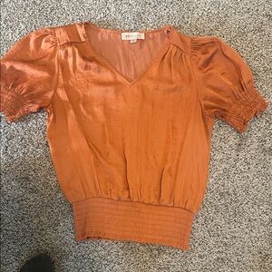 Philosophy Rust Orange V-Neck Puff Sleeve Blouse